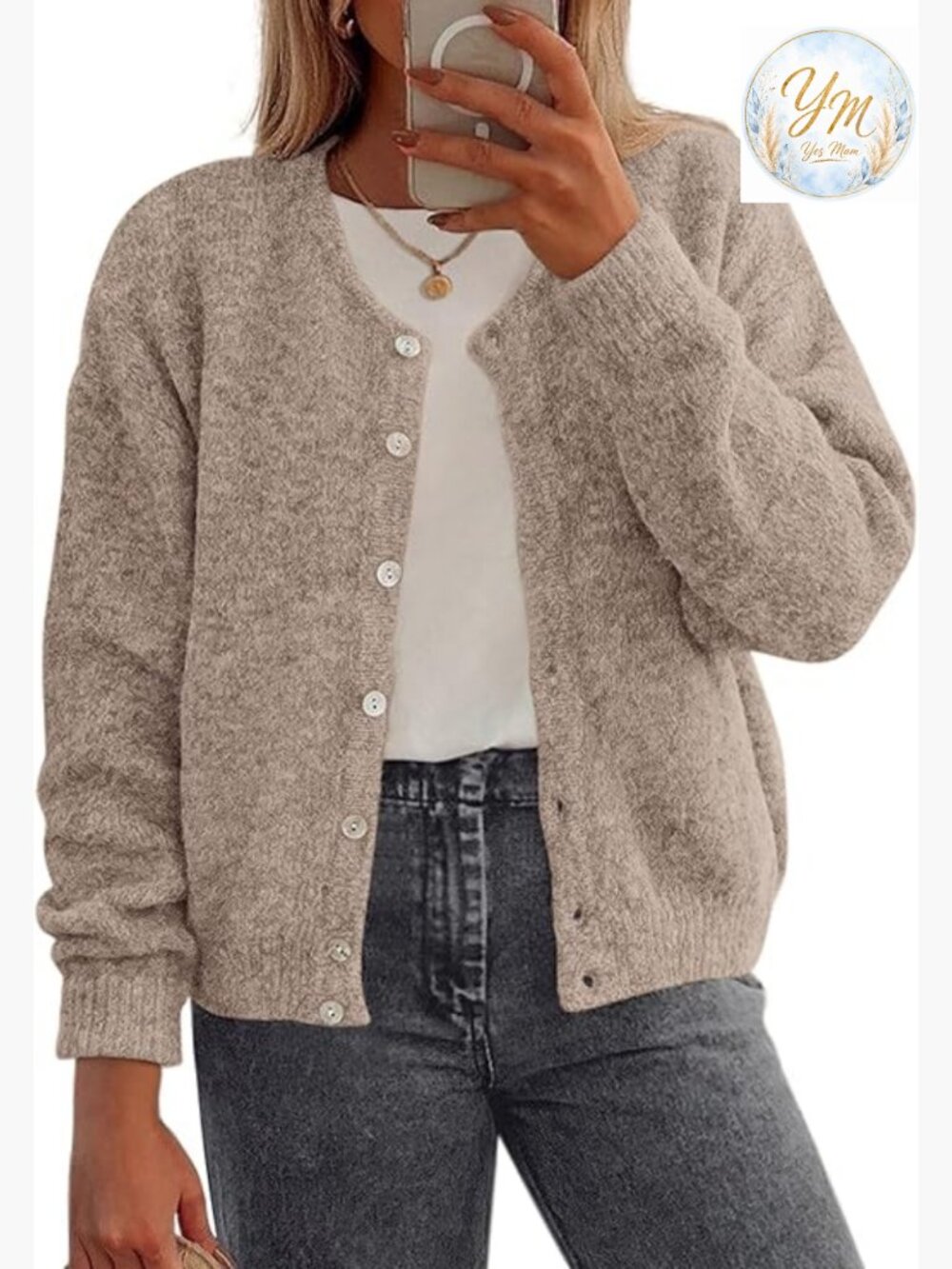 Lightweight Knit Cardigan - Crewneck Button Down Long Sleeve